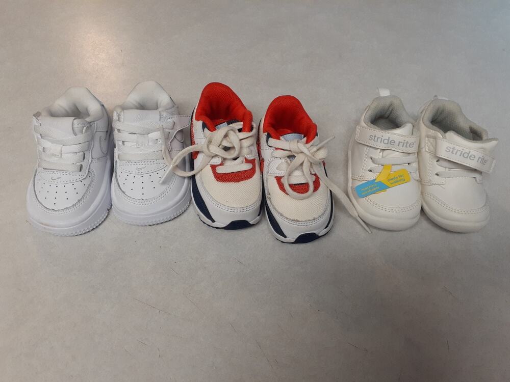 Lot of 3 Pairs Of Baby/ Toddler Shoes. Air Max, Stride Rite Nikes. new & used.